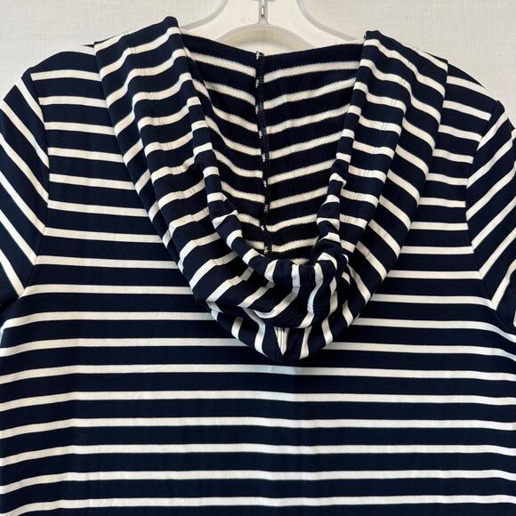 CABI Hooded Knee Length Dress Women's Size S Navy White Striped Coastal Beachy - Picture 6 of 11